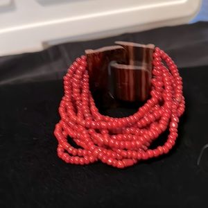 Multi strand red bead stretchy bracelet